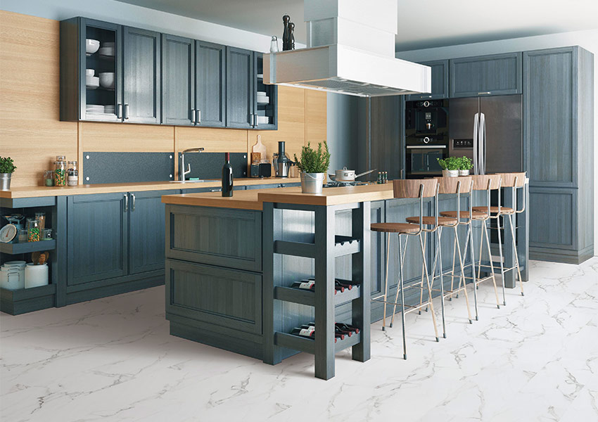 stone look luxury vinyl tile flooring in kitchen