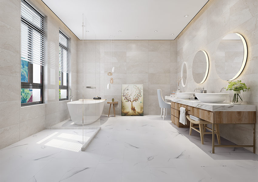 stone look luxury vinyl tile flooring in bathroom